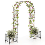 2 in 1 Garden Arbor with 2 Side Planters and 8 Ground Stakes-Black-Garden Arbors-DECOROLALA