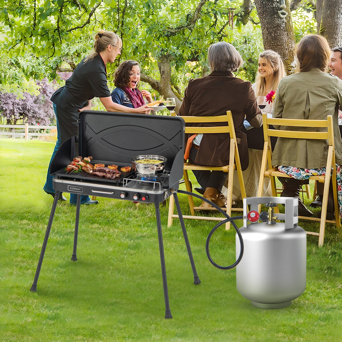 2-in-1 Gas Camping Grill and Stove with Detachable Legs-Black-Outdoor Grills-DECOROLALA