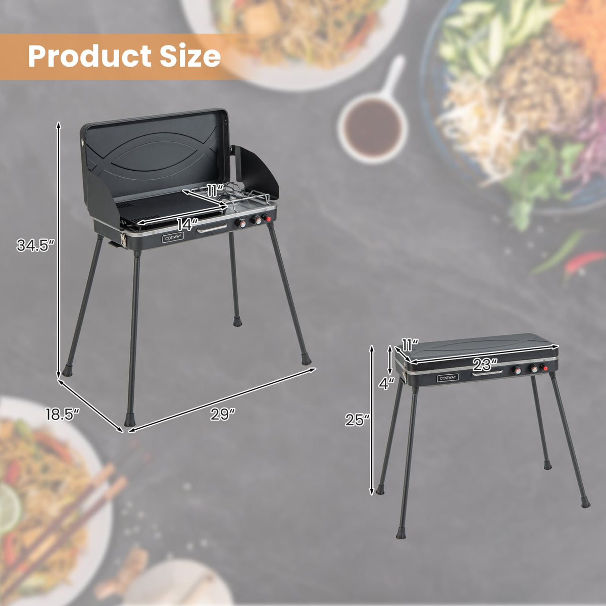2-in-1 Gas Camping Grill and Stove with Detachable Legs-Black-Outdoor Grills-DECOROLALA
