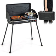 2-in-1 Gas Camping Grill and Stove with Detachable Legs-Black-Outdoor Grills-DECOROLALA
