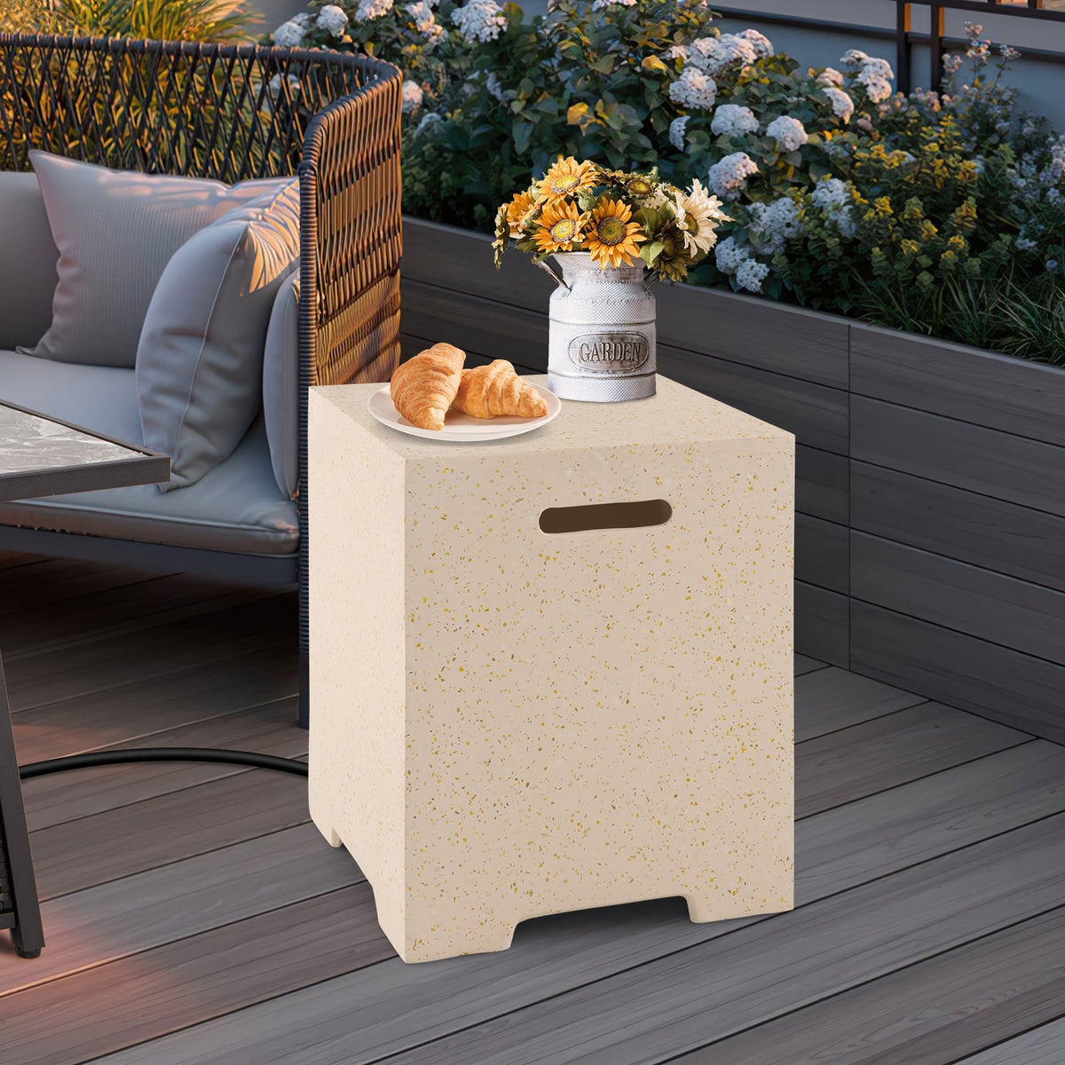 2-in-1 Gas Tank Holder Side Table with Protective Cover-Fire Pit Tables-DECOROLALA