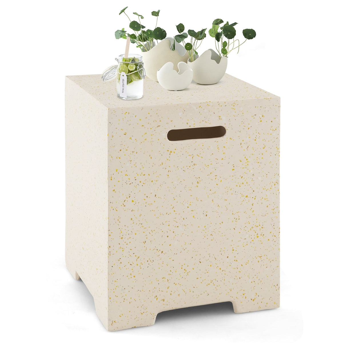 2-in-1 Gas Tank Holder Side Table with Protective Cover-Fire Pit Tables-DECOROLALA