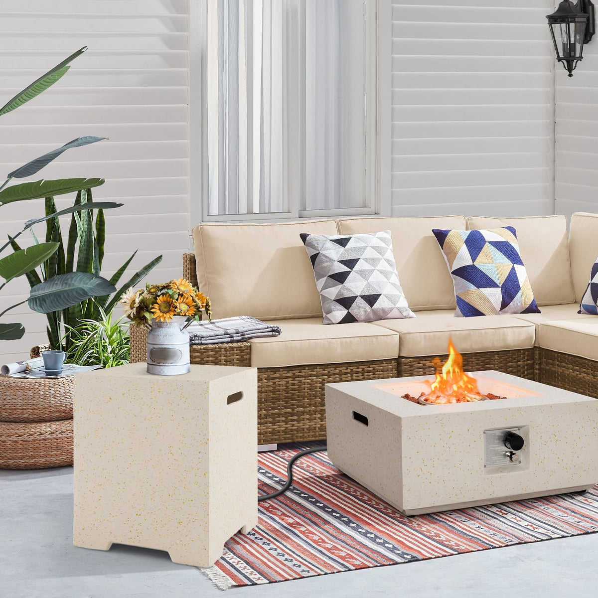 2-in-1 Gas Tank Holder Side Table with Protective Cover-Fire Pit Tables-DECOROLALA