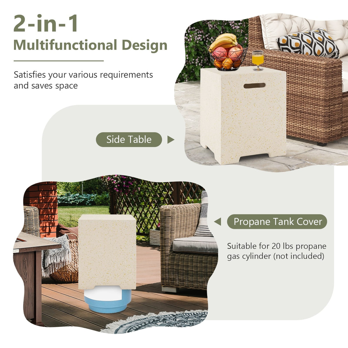 2-in-1 Gas Tank Holder Side Table with Protective Cover-Fire Pit Tables-DECOROLALA