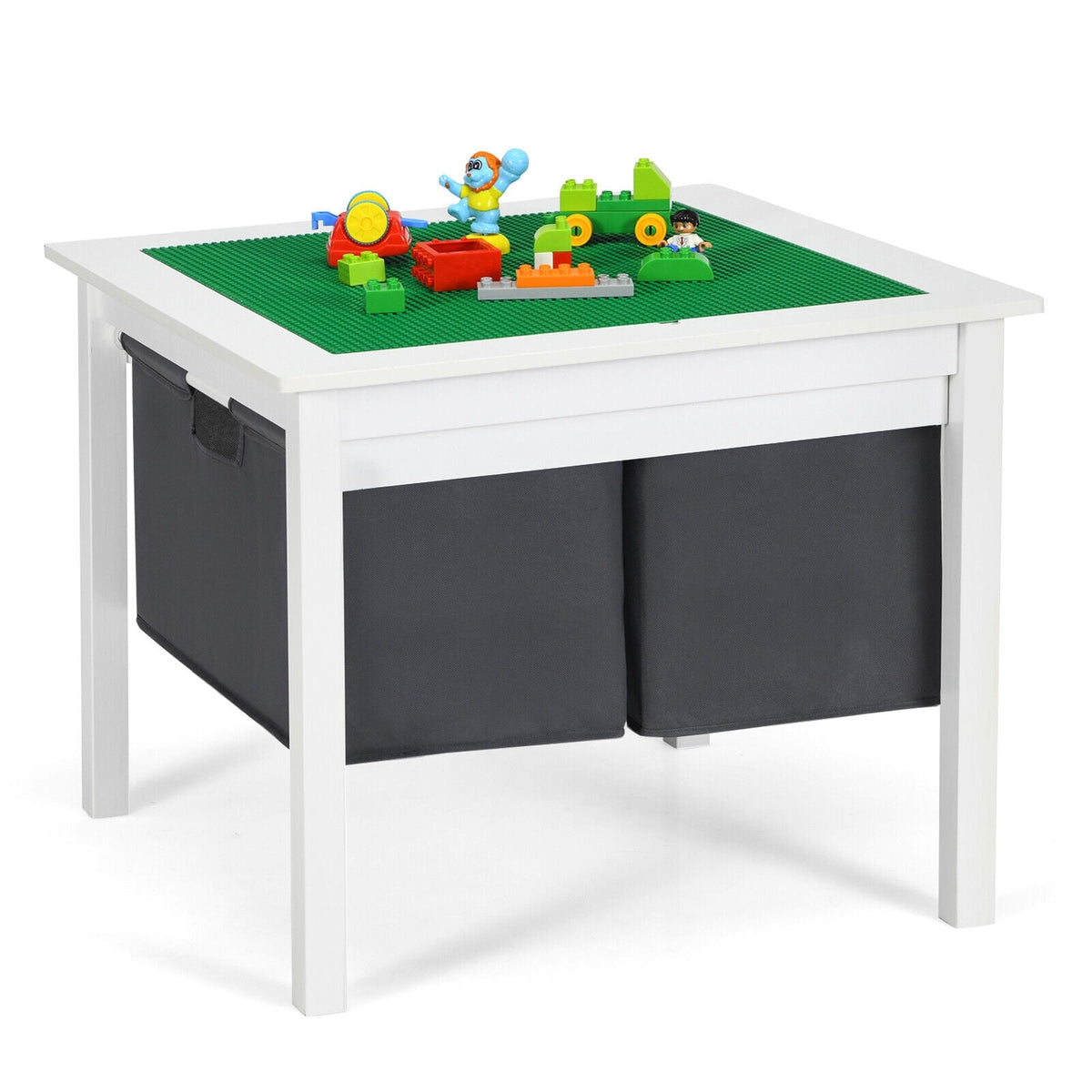 2-in-1 Kids Double-sided Activity Building Block Table with Drawers-White-Kids Tables & Chair Sets-DECOROLALA