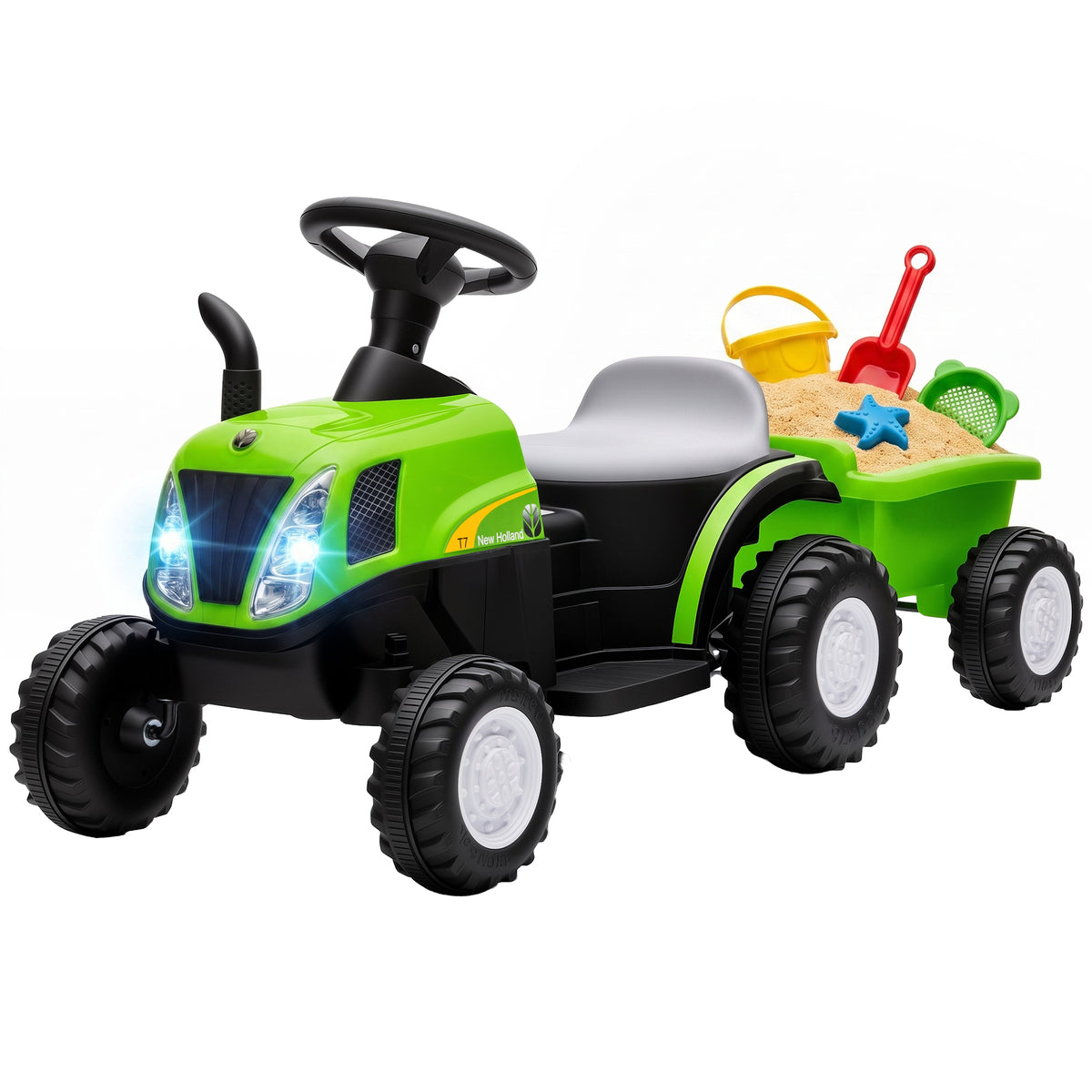 2 in 1 Kids Ride On Tractor, 6V Electric Vehicle with Detachable Trailer, Music, Horn, Lights for Ages 1-3 Years, Green-Toys & Games > Baby & Toddler Toys > Electric Ride-On Toys > Electric Toy Cars-DECOROLALA