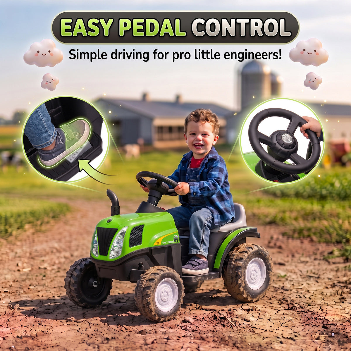 2 in 1 Kids Ride On Tractor, 6V Electric Vehicle with Detachable Trailer, Music, Horn, Lights for Ages 1-3 Years, Green-Toys & Games > Baby & Toddler Toys > Electric Ride-On Toys > Electric Toy Cars-DECOROLALA