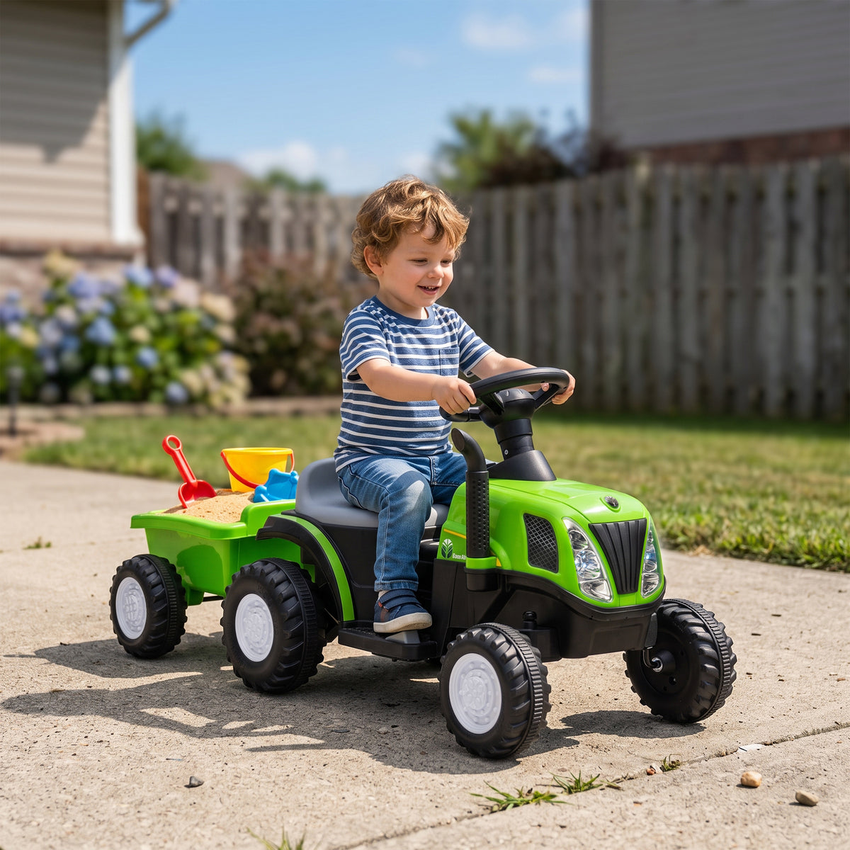 2 in 1 Kids Ride On Tractor, 6V Electric Vehicle with Detachable Trailer, Music, Horn, Lights for Ages 1-3 Years, Green-Toys & Games > Baby & Toddler Toys > Electric Ride-On Toys > Electric Toy Cars-DECOROLALA