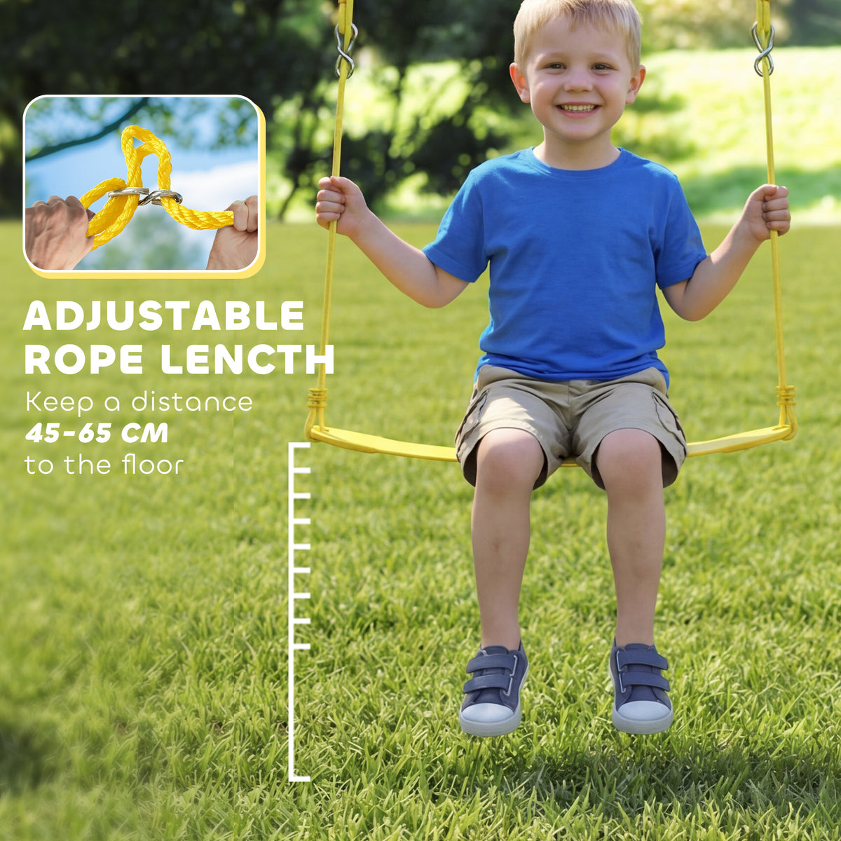 Kids Swing Set with Double Swings, Outdoor Playset with Adjustable Ropes, Metal Frame for Ages 3-8, 150kg Capacity-Toys & Games > Kids Outdoor Play > Gym Sets & Swings-DECOROLALA