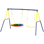 Kids Swing Set with Double Swings, Outdoor Playset with Adjustable Ropes, Metal Frame for Ages 3-8, 150kg Capacity-Toys & Games > Kids Outdoor Play > Gym Sets & Swings-DECOROLALA