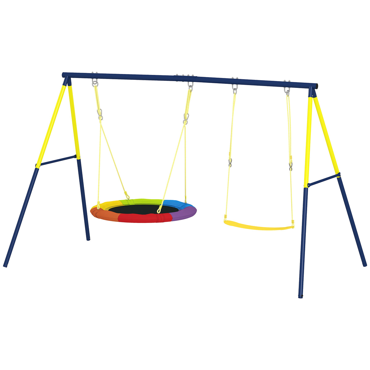 Kids Swing Set with Double Swings, Outdoor Playset with Adjustable Ropes, Metal Frame for Ages 3-8, 150kg Capacity-Toys & Games > Kids Outdoor Play > Gym Sets & Swings-DECOROLALA