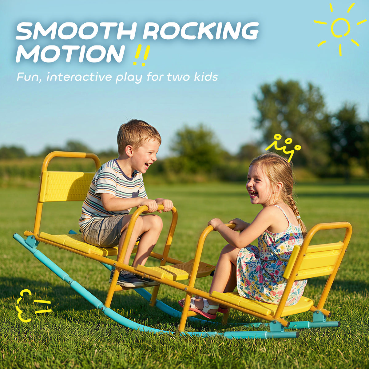 Teeter Totter Seesaw for Kids, 2 in 1 Metal Rocking Seesaw for Toddlers Age 3-8, Playground Equipment for Backyard-Toys & Games > Kids Outdoor Play > Gym Sets & Swings-DECOROLALA
