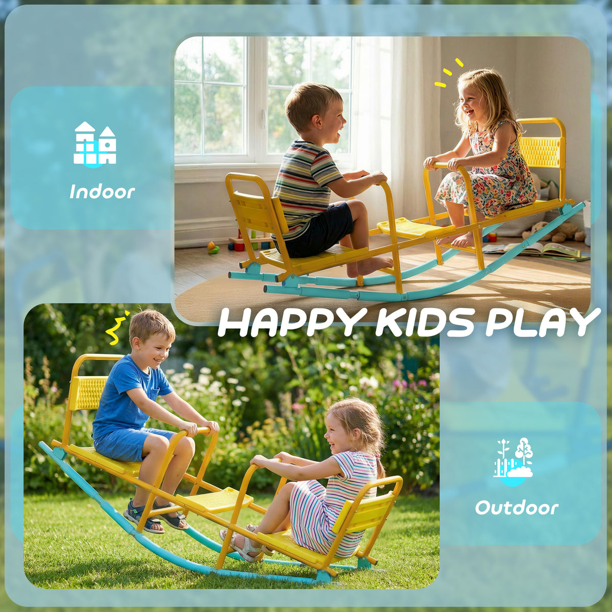 Teeter Totter Seesaw for Kids, 2 in 1 Metal Rocking Seesaw for Toddlers Age 3-8, Playground Equipment for Backyard-Toys & Games > Kids Outdoor Play > Gym Sets & Swings-DECOROLALA