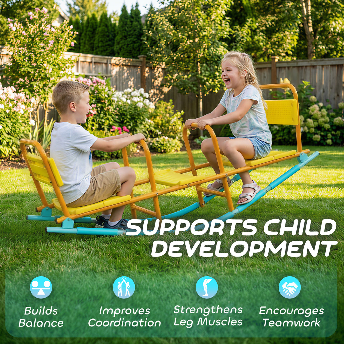 Teeter Totter Seesaw for Kids, 2 in 1 Metal Rocking Seesaw for Toddlers Age 3-8, Playground Equipment for Backyard-Toys & Games > Kids Outdoor Play > Gym Sets & Swings-DECOROLALA