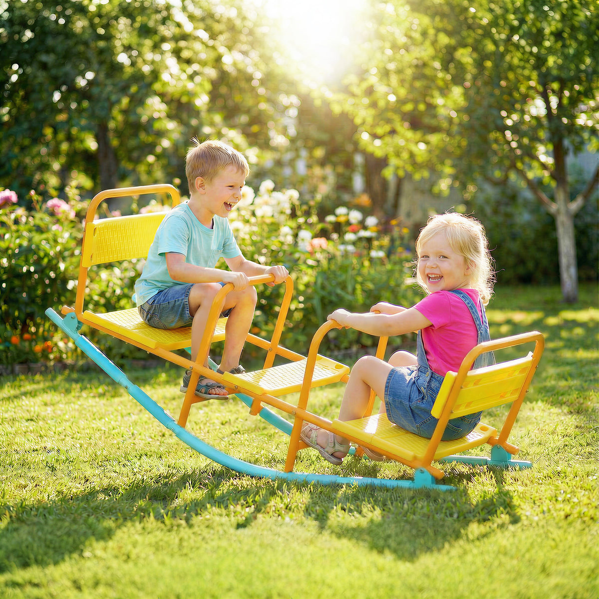 Teeter Totter Seesaw for Kids, 2 in 1 Metal Rocking Seesaw for Toddlers Age 3-8, Playground Equipment for Backyard-Toys & Games > Kids Outdoor Play > Gym Sets & Swings-DECOROLALA