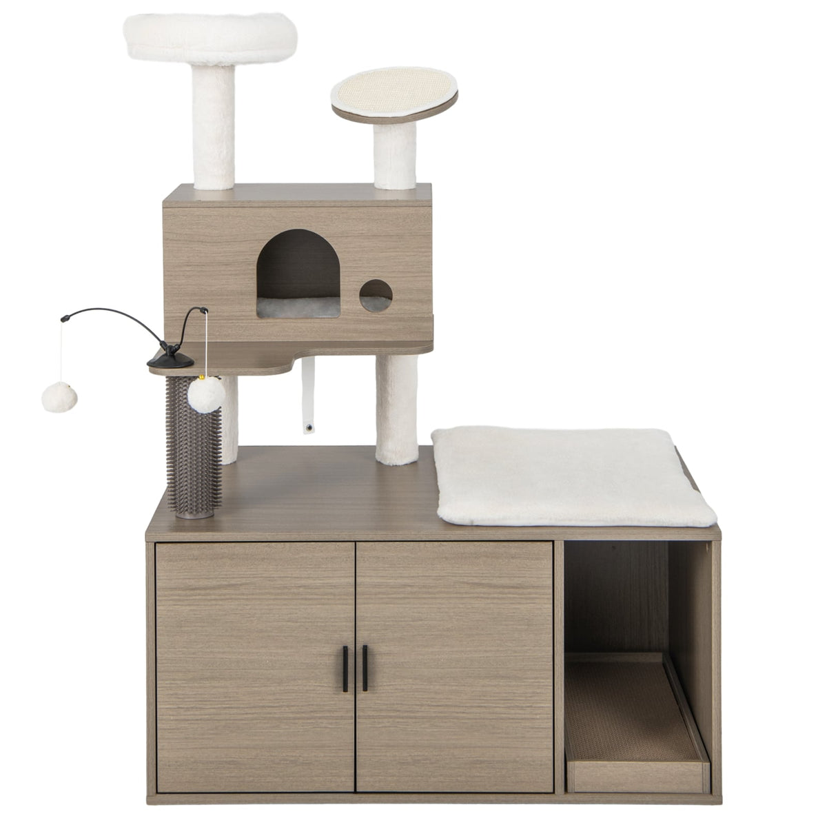 2-in-1 Modern Cat Tower with Litter Box Enclosure for Indoor Cars-Gray-Cat Trees & Scratchers-DECOROLALA