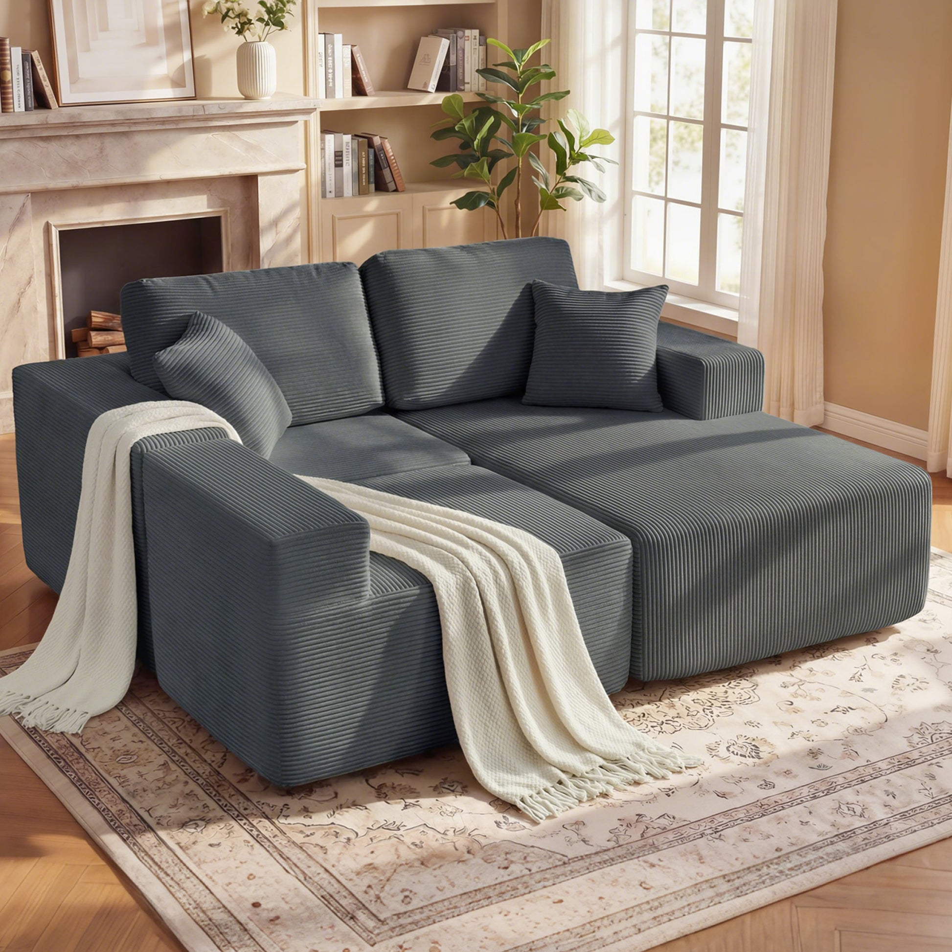 2-in-1 Modular Sectional Sofa Bed - Dark Grey-DECOROLALA