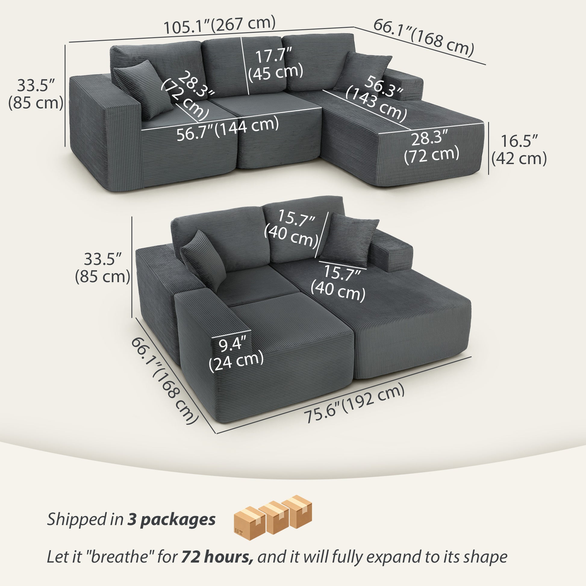 2-in-1 Modular Sectional Sofa Bed - Dark Grey-DECOROLALA