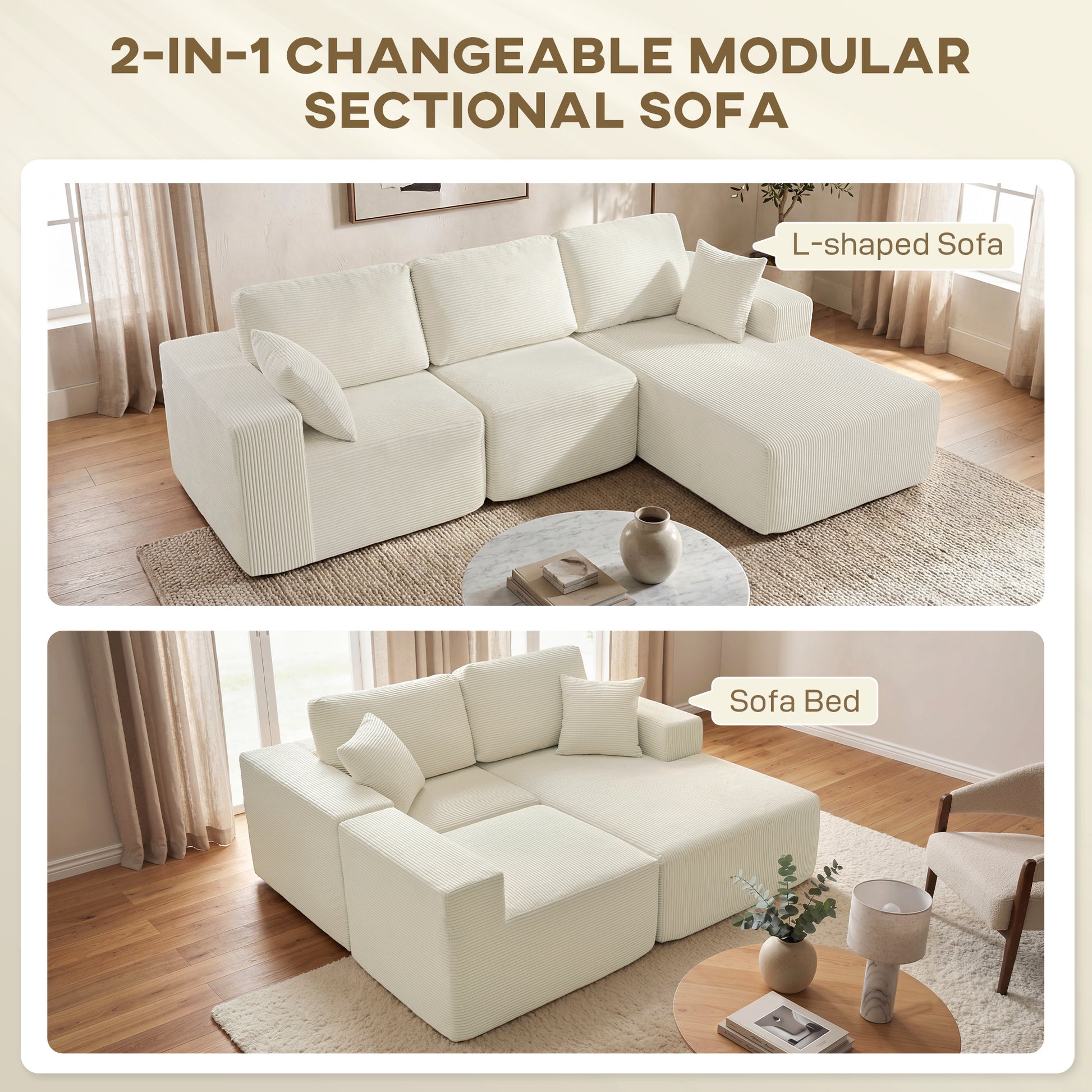 2-in-1 Modular Sectional Sofa Bed - Dark Grey-DECOROLALA