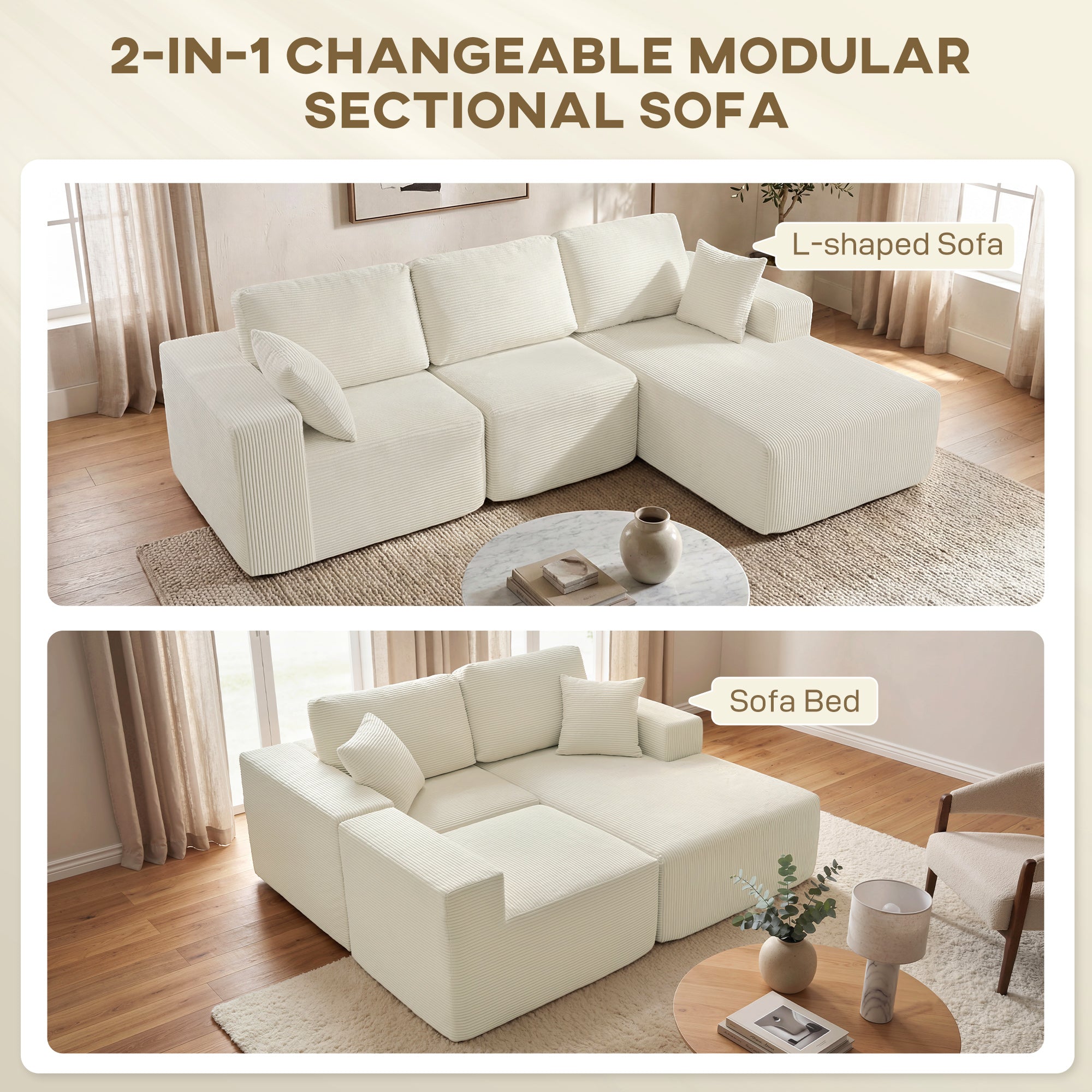 2-in-1 Modular Sectional Sofa Bed - Dark Grey-DECOROLALA