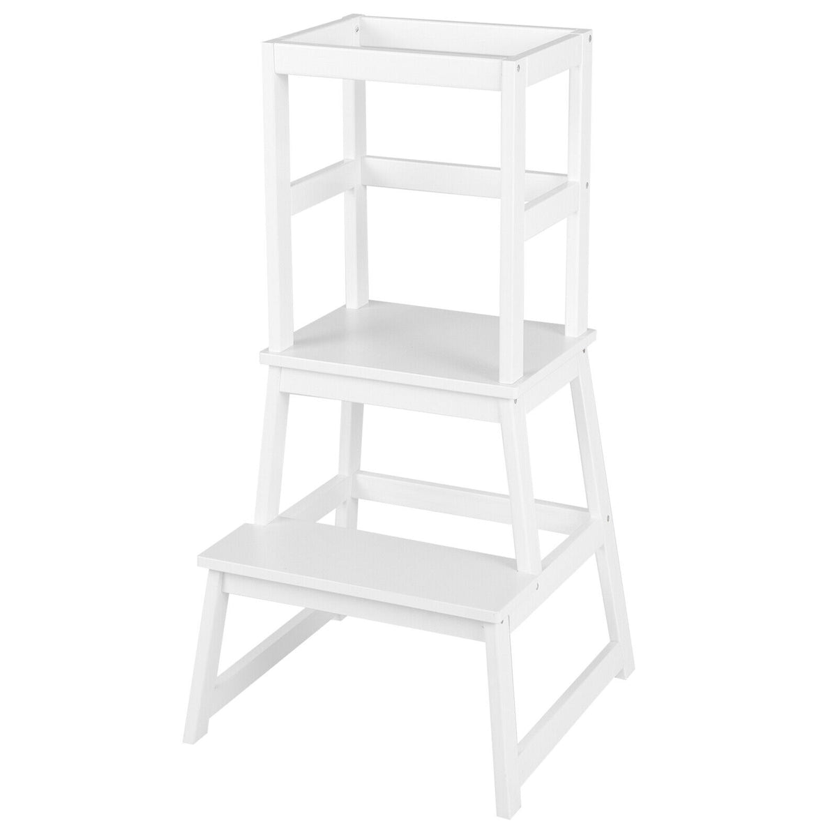 2-in-1 Multifunctional Toddler Step Stool with Safety Rail-White-Kids Chairs-DECOROLALA