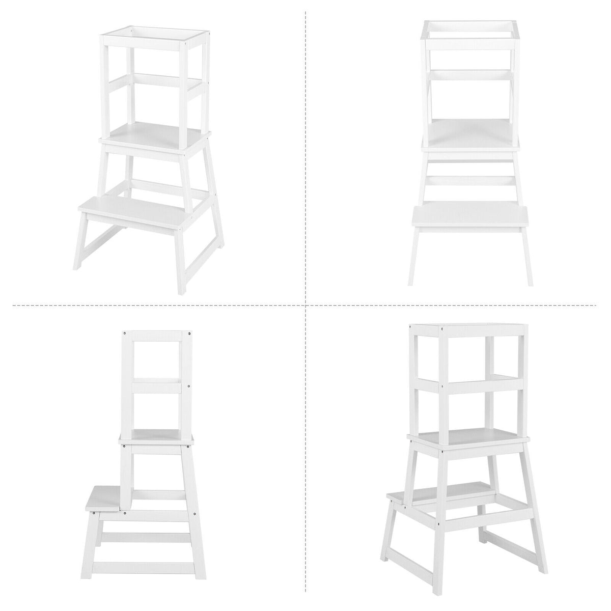 2-in-1 Multifunctional Toddler Step Stool with Safety Rail-White-Kids Chairs-DECOROLALA