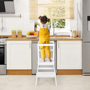 2-in-1 Multifunctional Toddler Step Stool with Safety Rail-White-Kids Chairs-DECOROLALA