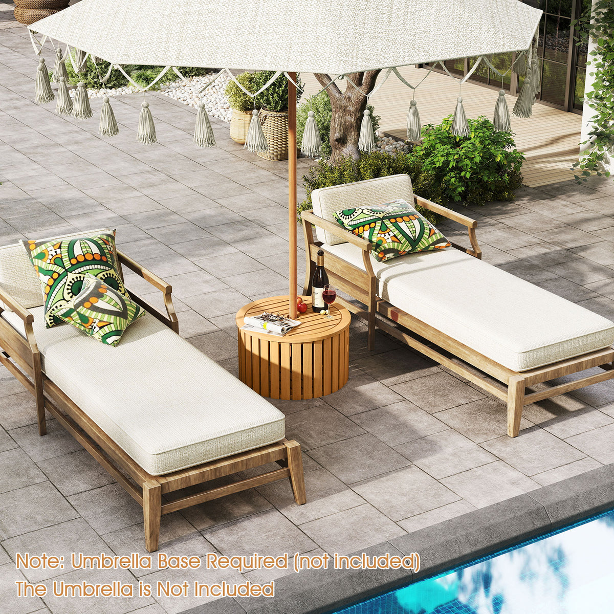 2-in-1 Outdoor Side Table with Storage Acacia Wood Slatted Coffee Table Round Slatted End Storage Box-Patio Coffee Tables-DECOROLALA