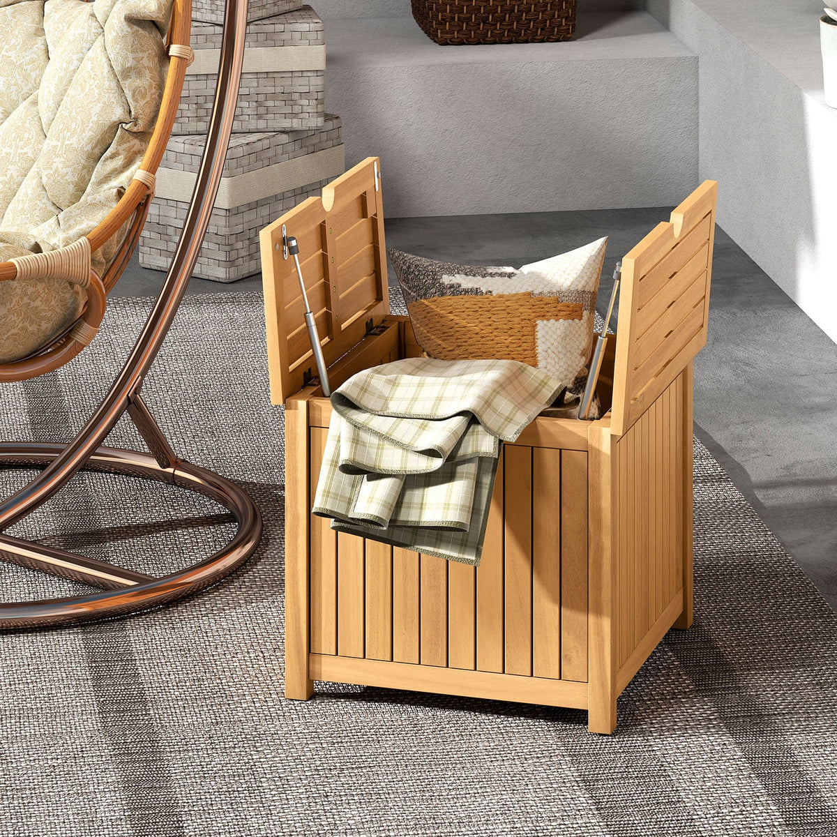 2-in-1 Outdoor Side Table with Storage Acacia Wood Slatted Coffee Table Square Slatted End Storage Box-Patio Coffee Tables-DECOROLALA