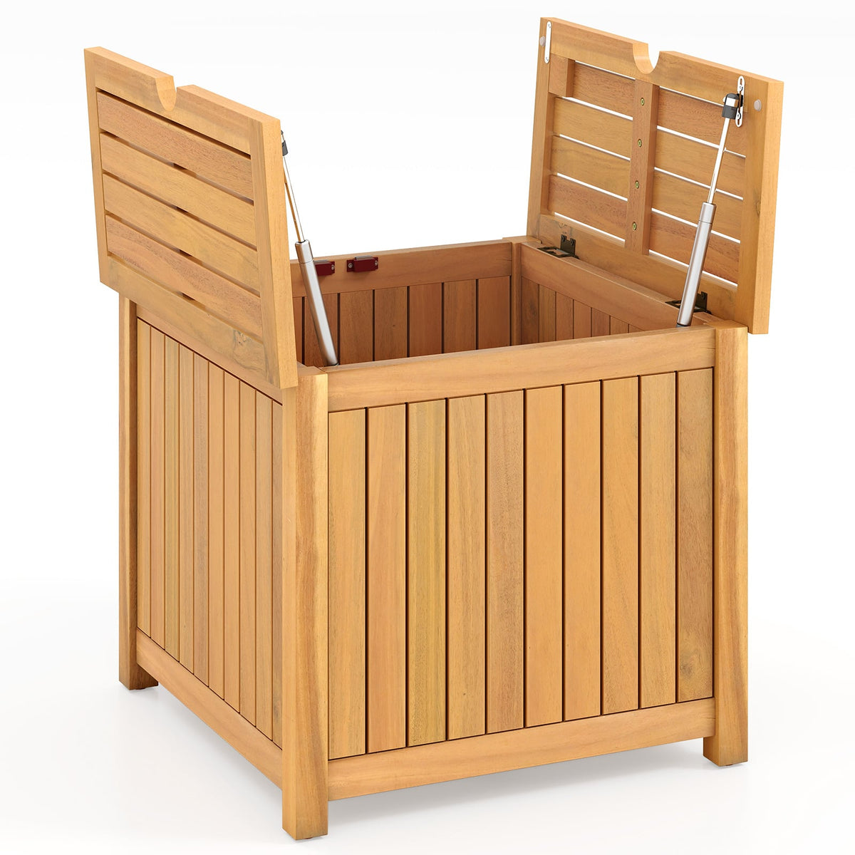 2-in-1 Outdoor Side Table with Storage Acacia Wood Slatted Coffee Table Square Slatted End Storage Box-Patio Coffee Tables-DECOROLALA