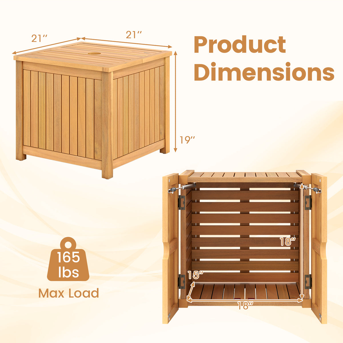 2-in-1 Outdoor Side Table with Storage Acacia Wood Slatted Coffee Table Square Slatted End Storage Box-Patio Coffee Tables-DECOROLALA