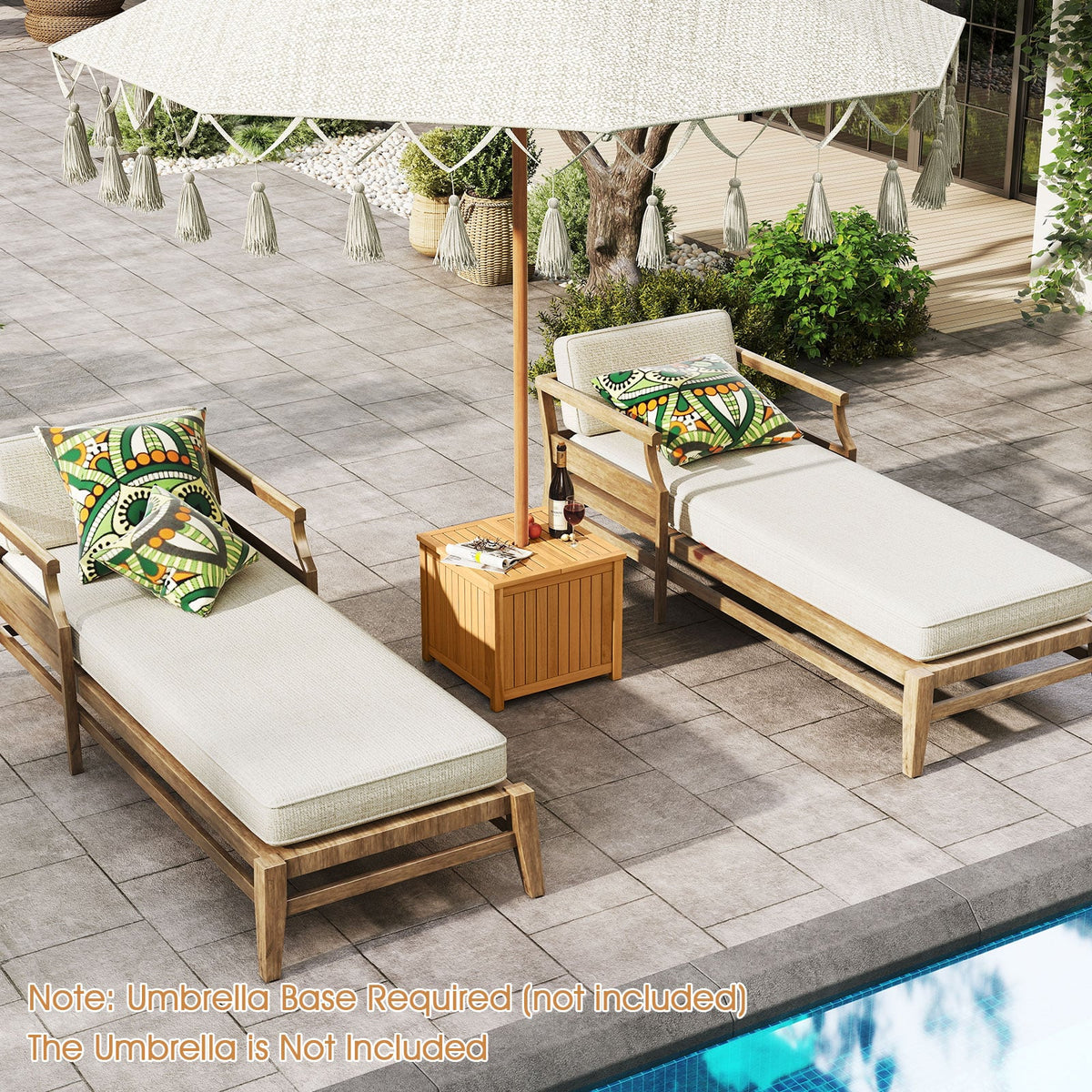 2-in-1 Outdoor Side Table with Storage Acacia Wood Slatted Coffee Table Square Slatted End Storage Box-Patio Coffee Tables-DECOROLALA