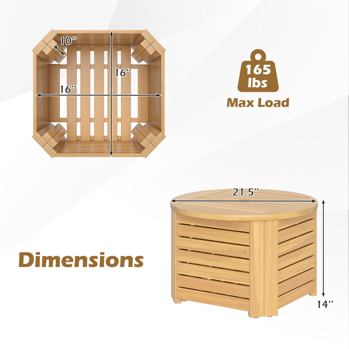 2-in-1 Outdoor Side Table with Storage Acacia Wood Slatted Coffee Table Square and Round Slatted End Storage Box-Patio Coffee Tables-DECOROLALA