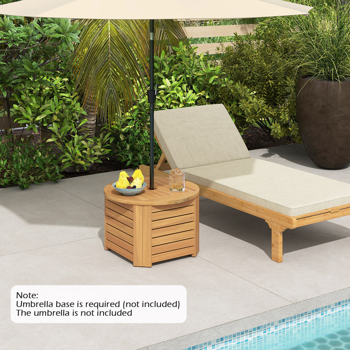 2-in-1 Outdoor Side Table with Storage Acacia Wood Slatted Coffee Table Square and Round Slatted End Storage Box-Patio Coffee Tables-DECOROLALA