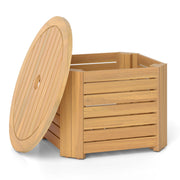 2-in-1 Outdoor Side Table with Storage Acacia Wood Slatted Coffee Table Square and Round Slatted End Storage Box-Patio Coffee Tables-DECOROLALA