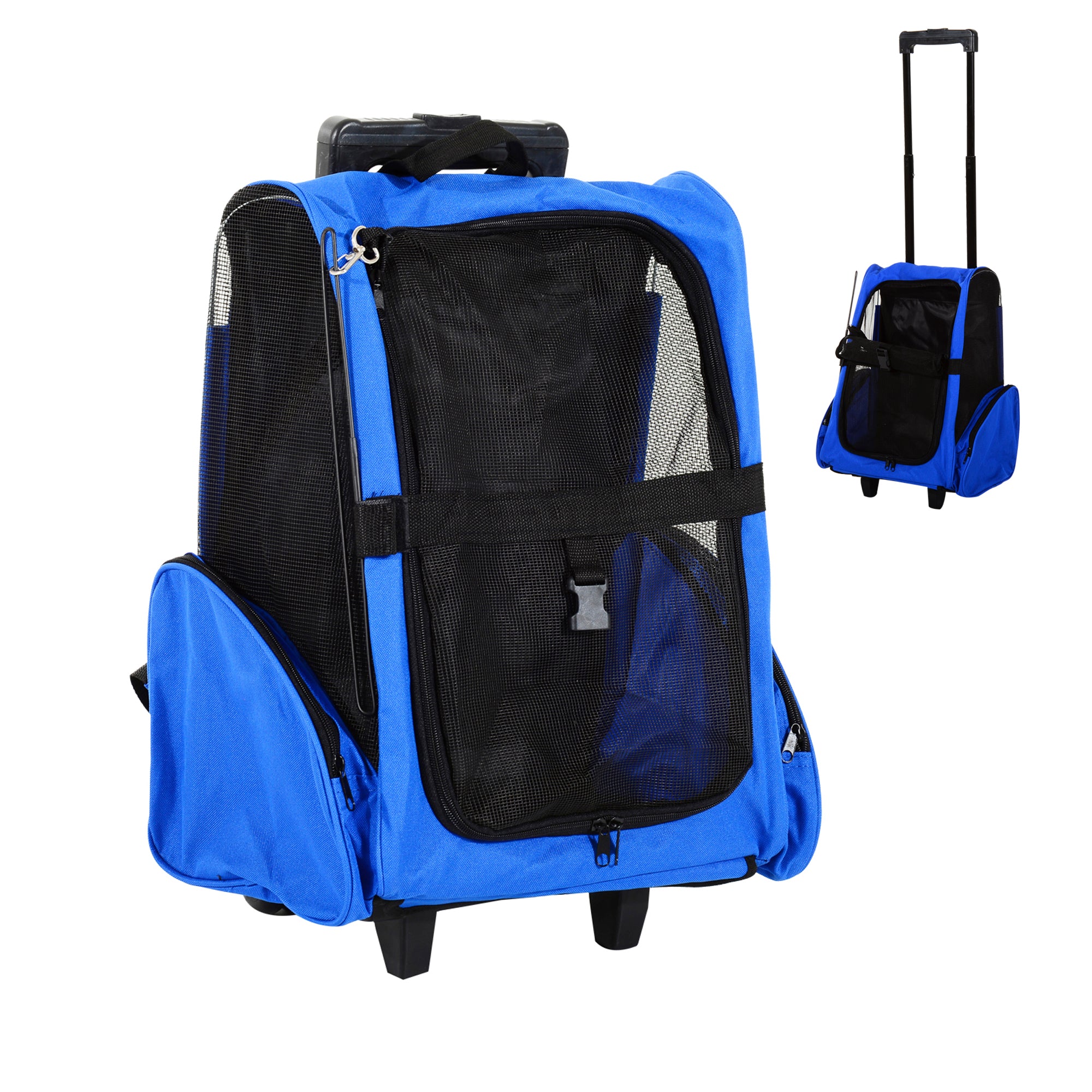 2-in-1 Pet Carrier Backpack and Rolling Trolley - Blue-Dogs-DECOROLALA