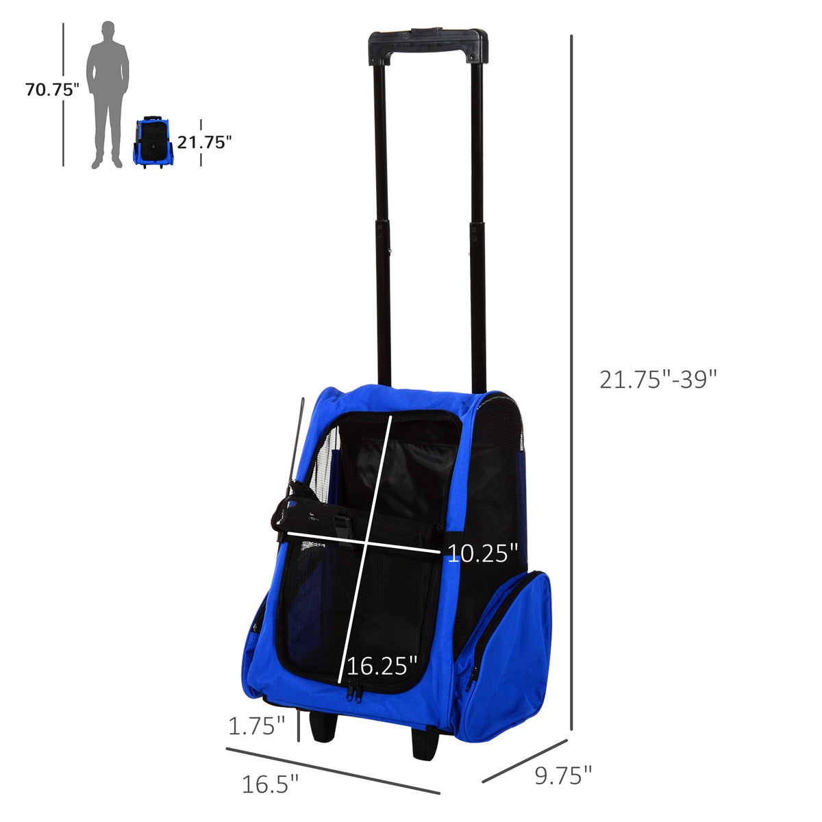 2-in-1 Pet Carrier Backpack and Rolling Trolley - Blue-Dogs-DECOROLALA