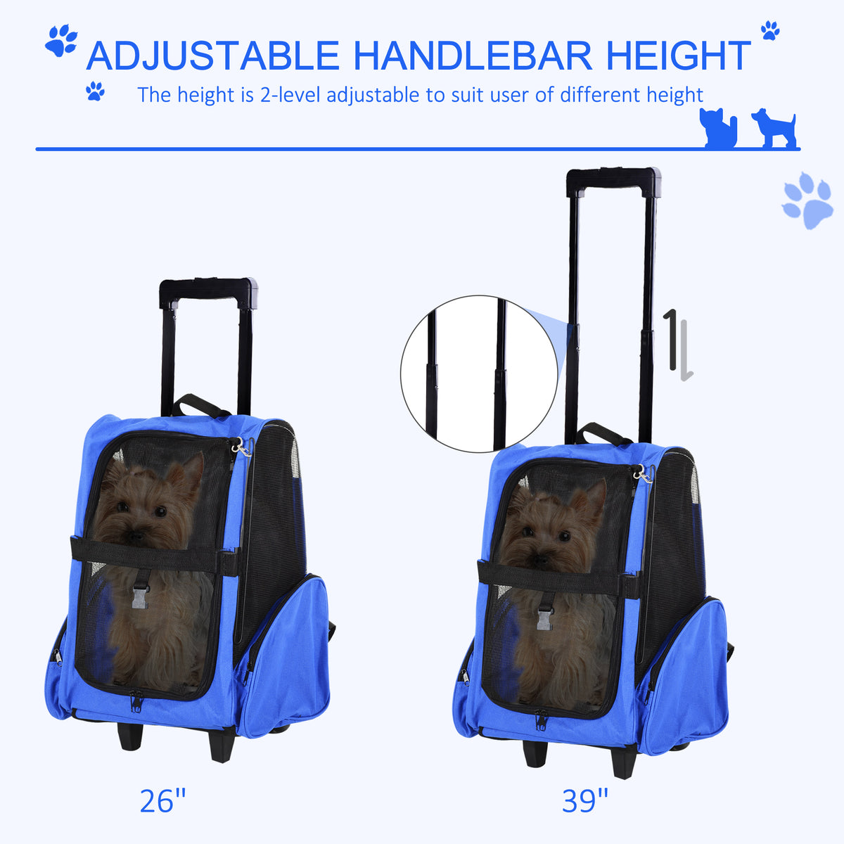 2-in-1 Pet Carrier Backpack and Rolling Trolley - Blue-Dogs-DECOROLALA