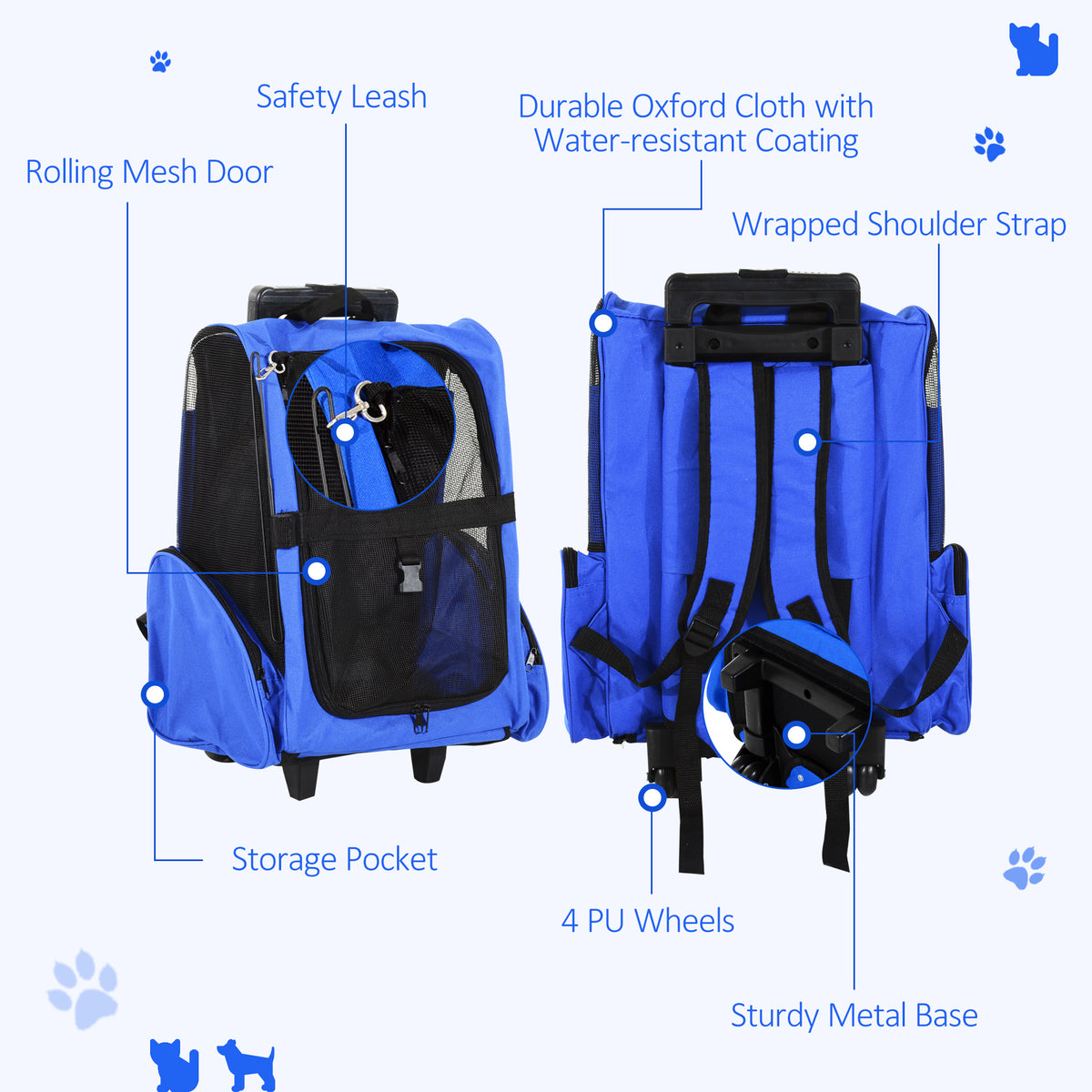 2-in-1 Pet Carrier Backpack and Rolling Trolley - Blue-Dogs-DECOROLALA