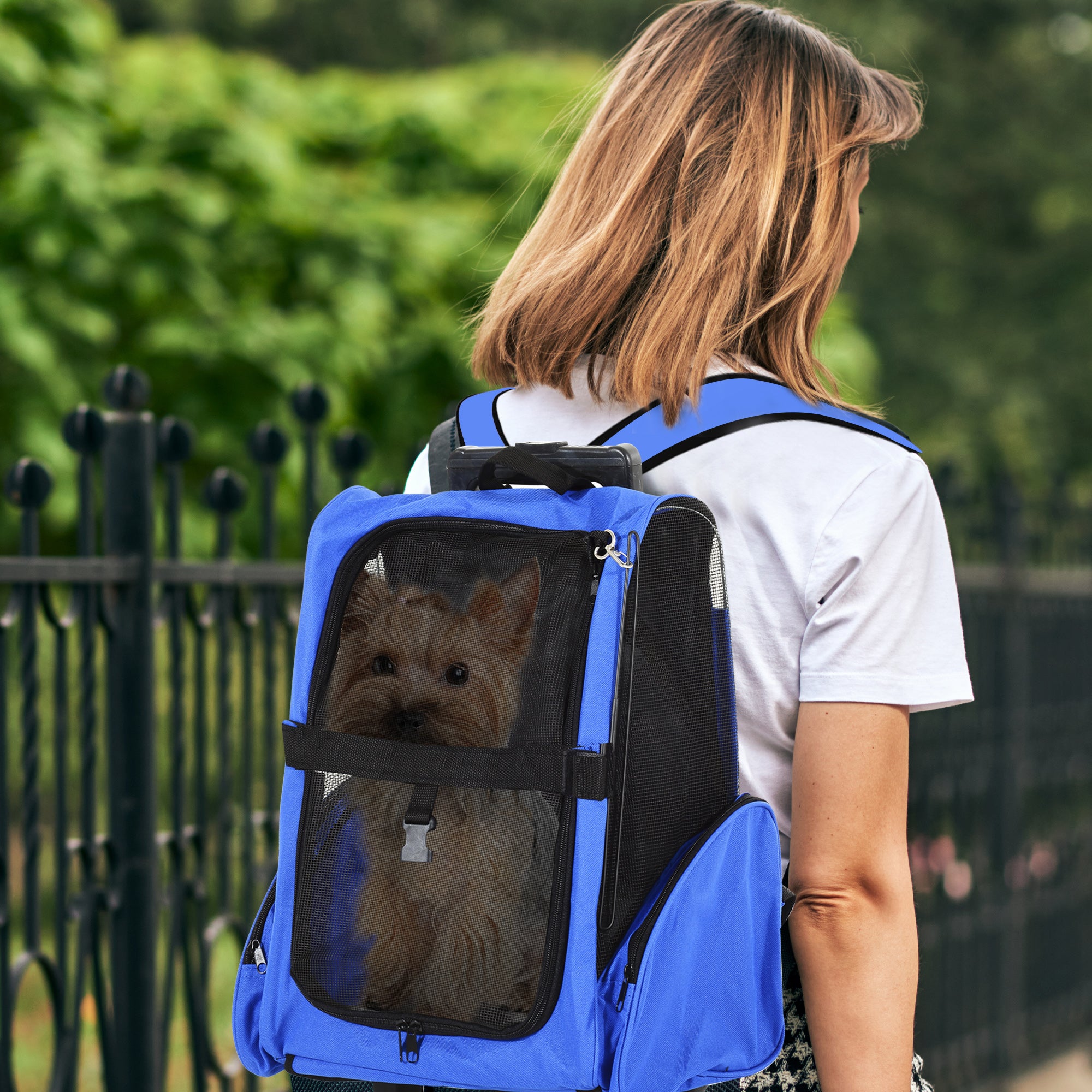 2-in-1 Pet Carrier Backpack and Rolling Trolley - Blue-Dogs-DECOROLALA