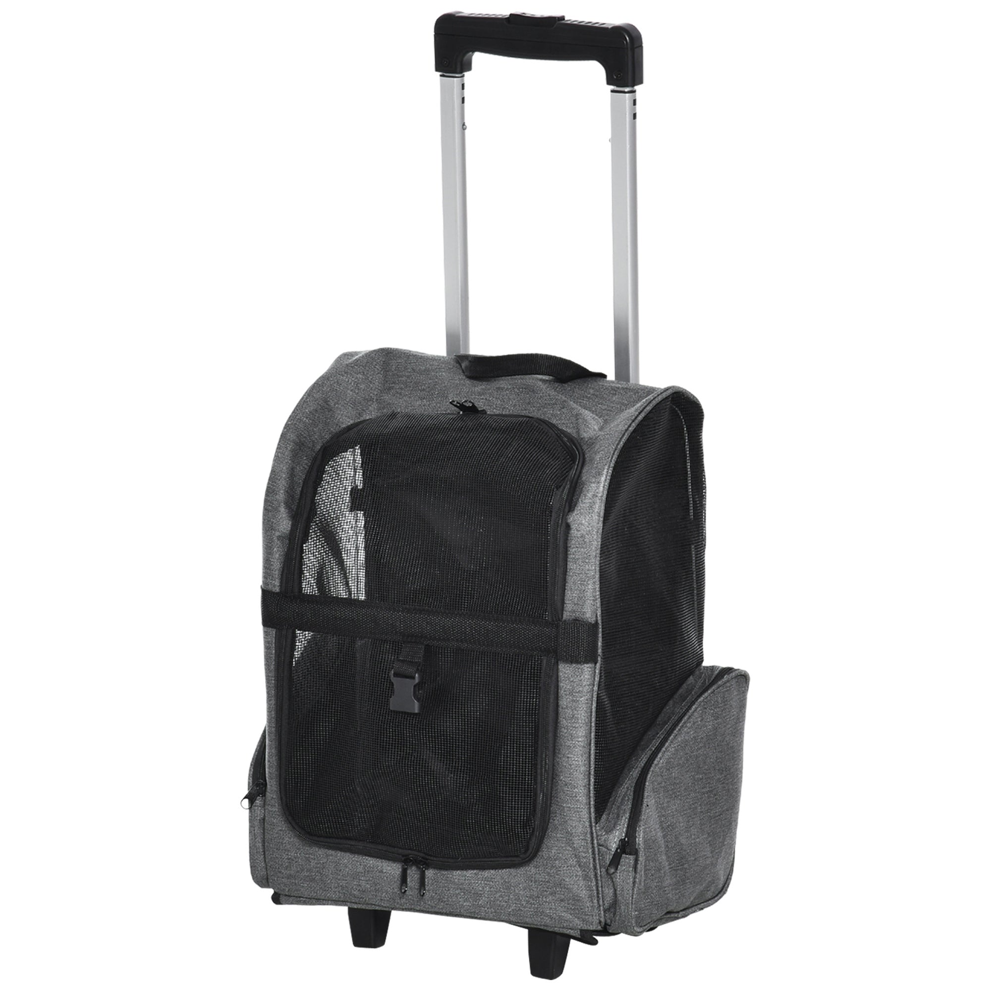 2-in-1 Pet Carrier Backpack and Rolling Trolley - Grey-Dogs-DECOROLALA