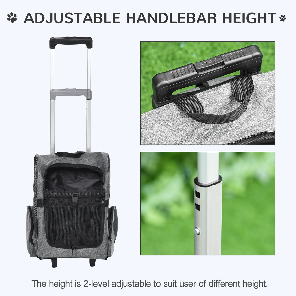 2-in-1 Pet Carrier Backpack and Rolling Trolley - Grey-Dogs-DECOROLALA