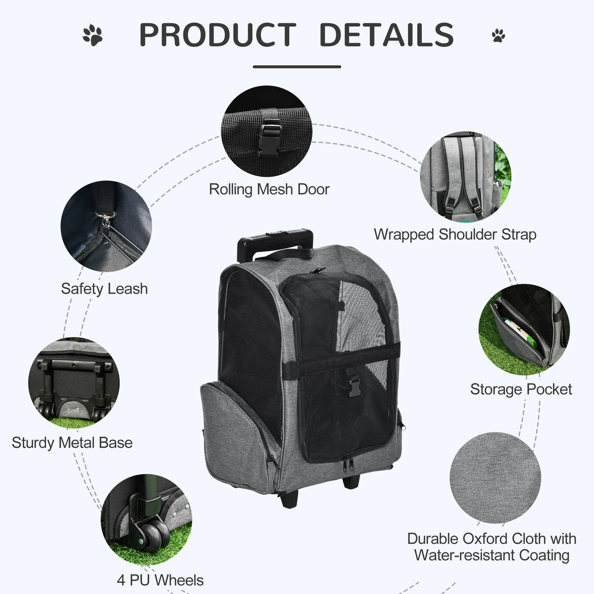 2-in-1 Pet Carrier Backpack and Rolling Trolley - Grey-Dogs-DECOROLALA