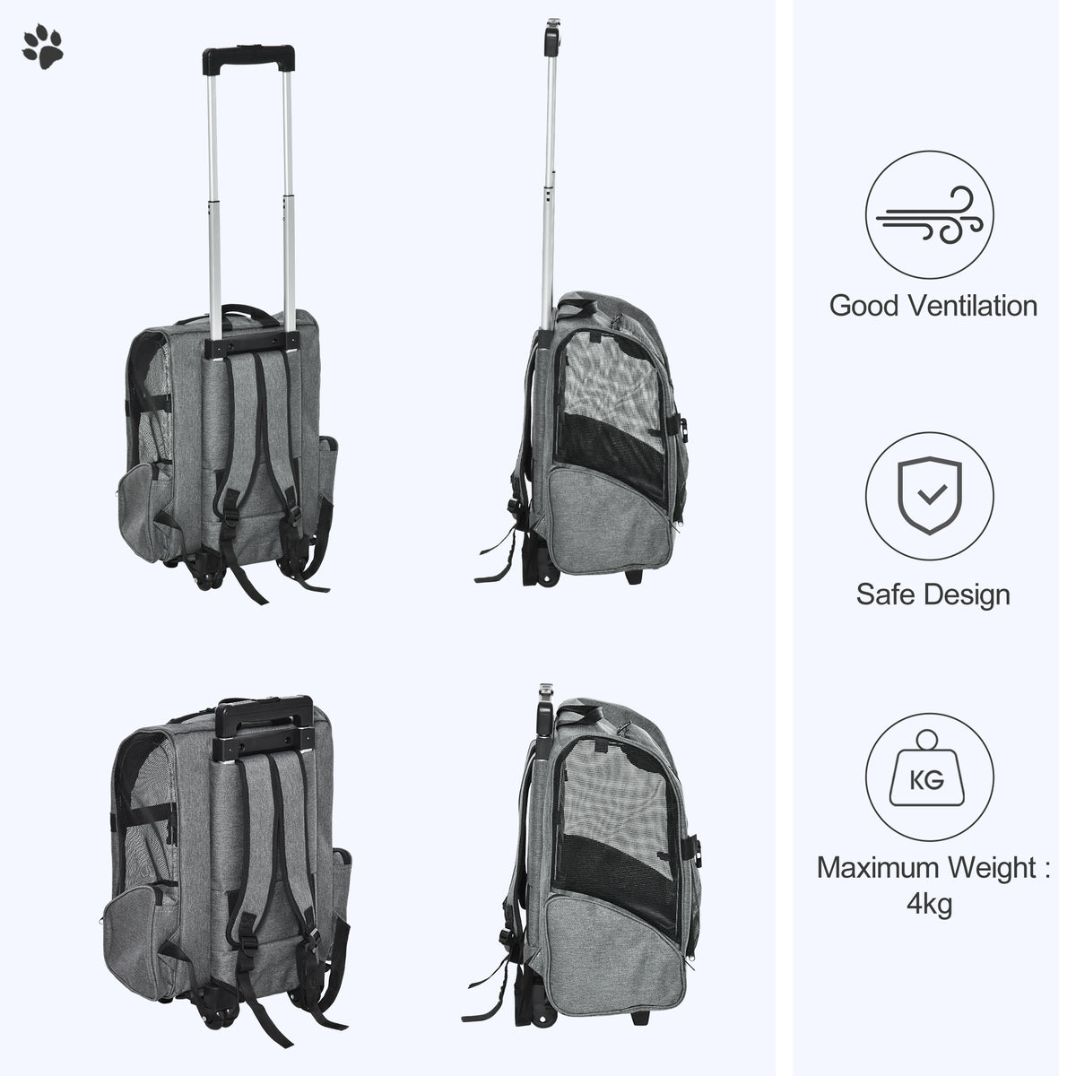 2-in-1 Pet Carrier Backpack and Rolling Trolley - Grey-Dogs-DECOROLALA