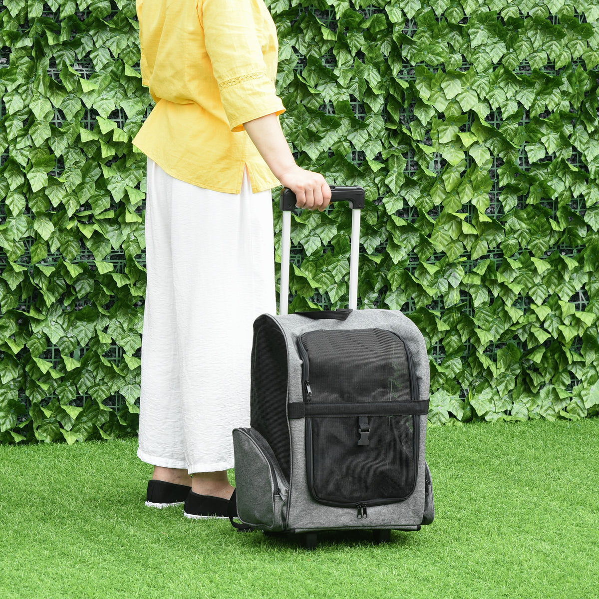 2-in-1 Pet Carrier Backpack and Rolling Trolley - Grey-Dogs-DECOROLALA