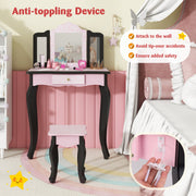 2 in 1 Princess Dressing Table Writing Desk with Cute Leopard Print 3 Makeup Accessories-Pink-Kids Vanities-DECOROLALA
