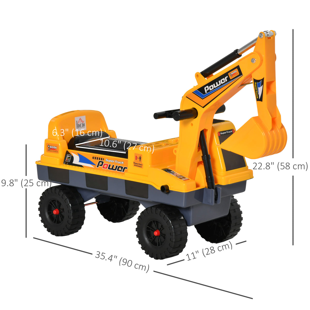 No Power Ride On Excavator Construction Digger Multi-Functional Truck Toy with 2 in 1 Design Detachable Digging Bucket and Grab Bucket, Music, Light, Yellow-Toys & Games > Baby & Toddler Toys > Riding & Rocking Toys > Toy Excavators-DECOROLALA