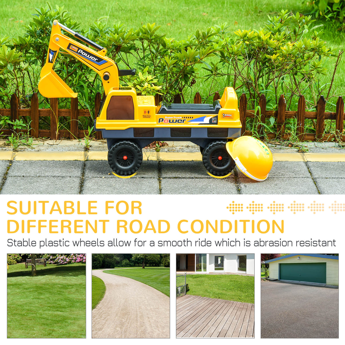 No Power Ride On Excavator Construction Digger Multi-Functional Truck Toy with 2 in 1 Design Detachable Digging Bucket and Grab Bucket, Music, Light, Yellow-Toys & Games > Baby & Toddler Toys > Riding & Rocking Toys > Toy Excavators-DECOROLALA