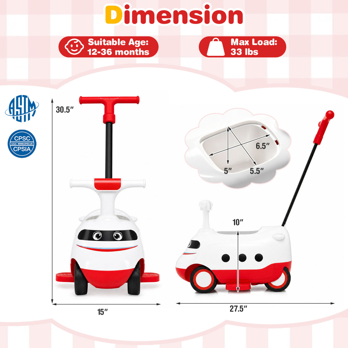 2-in-1 Ride On Push Car for Toddlers 1-3 Years Old with Horn