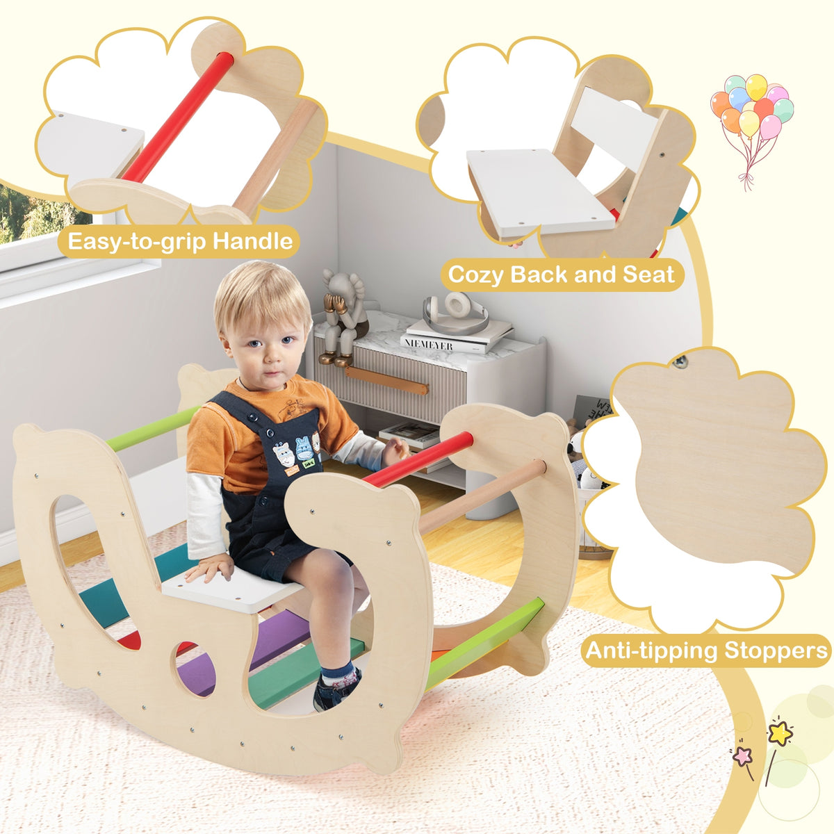 Arche à bascule 2-en-1 pour enfants, jouets d’escalade Montessori avec structure d’escalade en arche